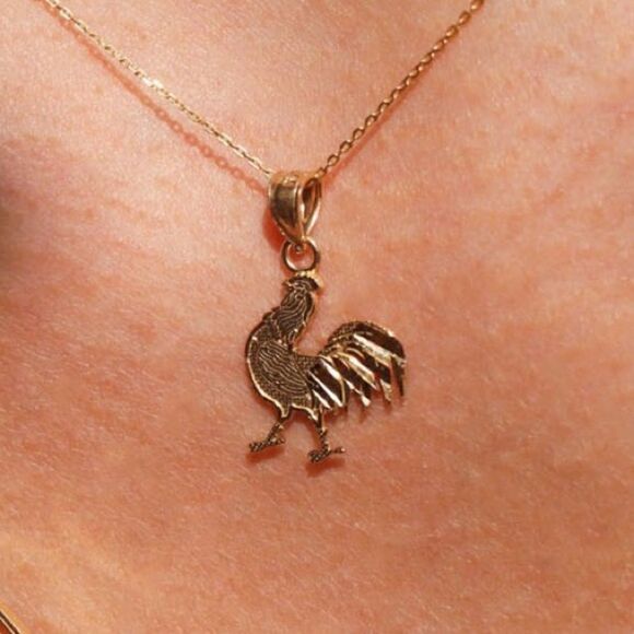 Rooster (coq) 14k Solid Gold Pendant Tehrani perfect gift - Picture 1 of 5
